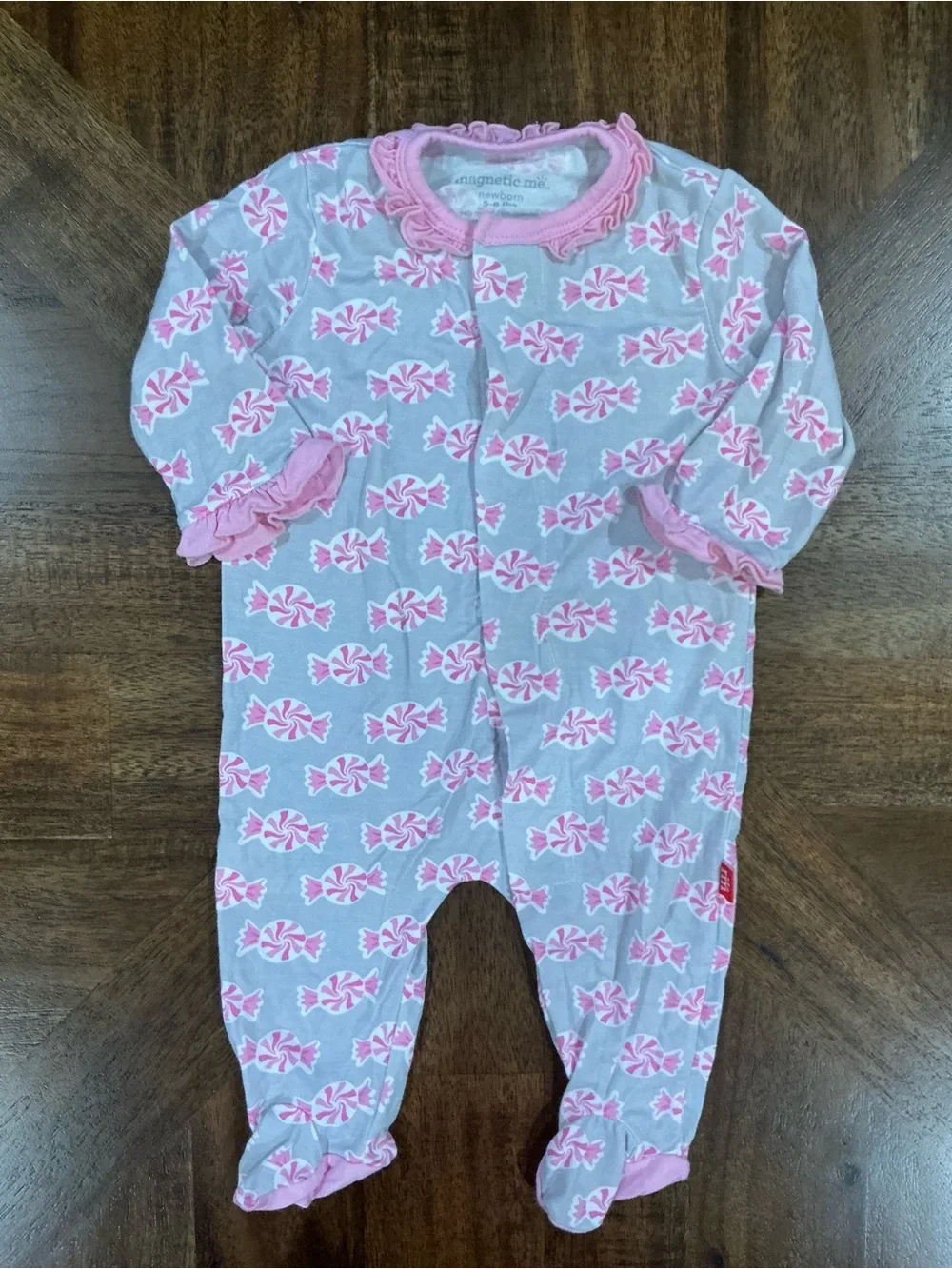 Magnetic Me Newborn Pepoermint Candy Print Footed One-Piece
